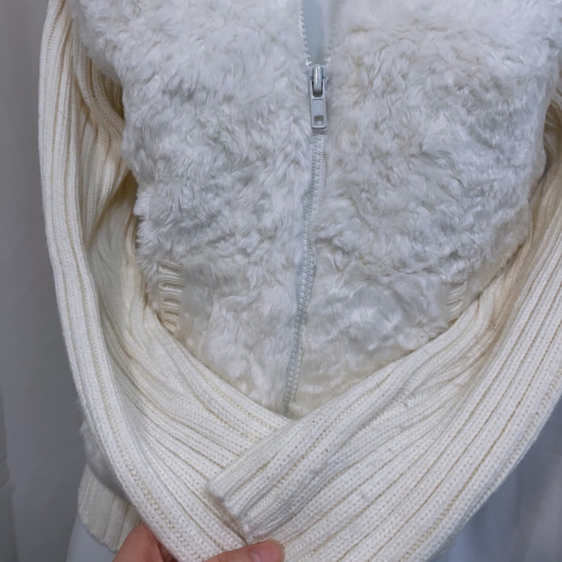 Y2k 퍼트리밍 니트 집업 화이트 상품이미지3