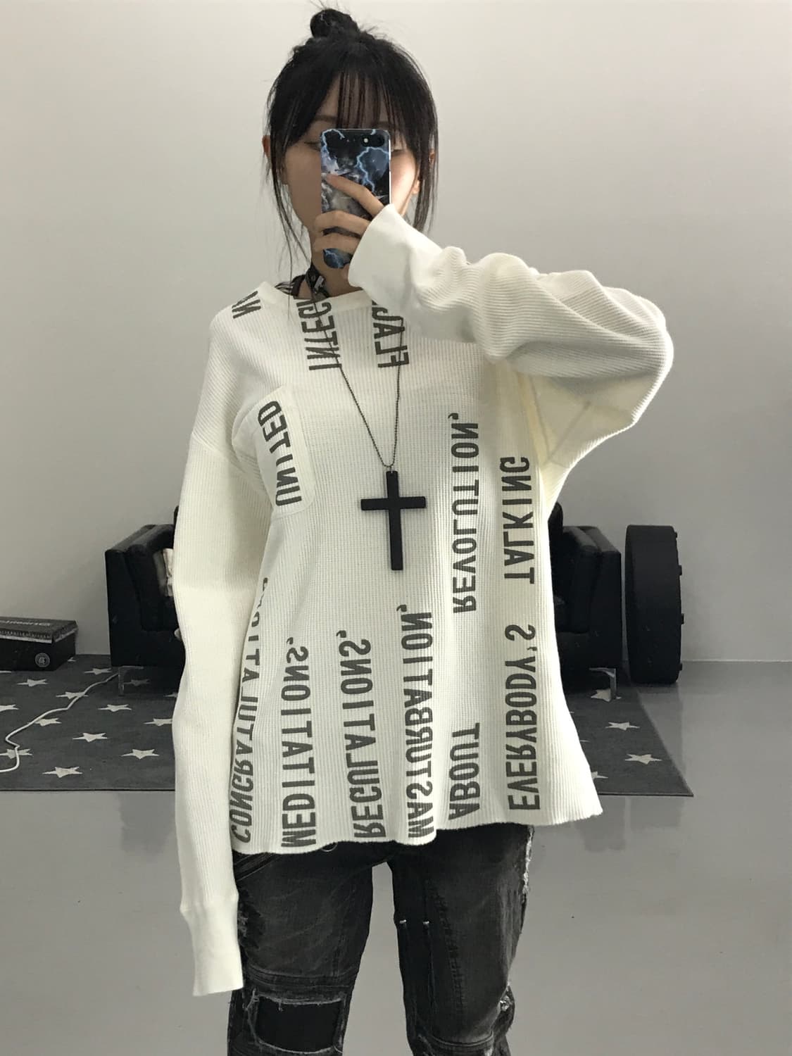  PPFM 프린팅 디테일 화이트 롱슬리브 상품이미지2