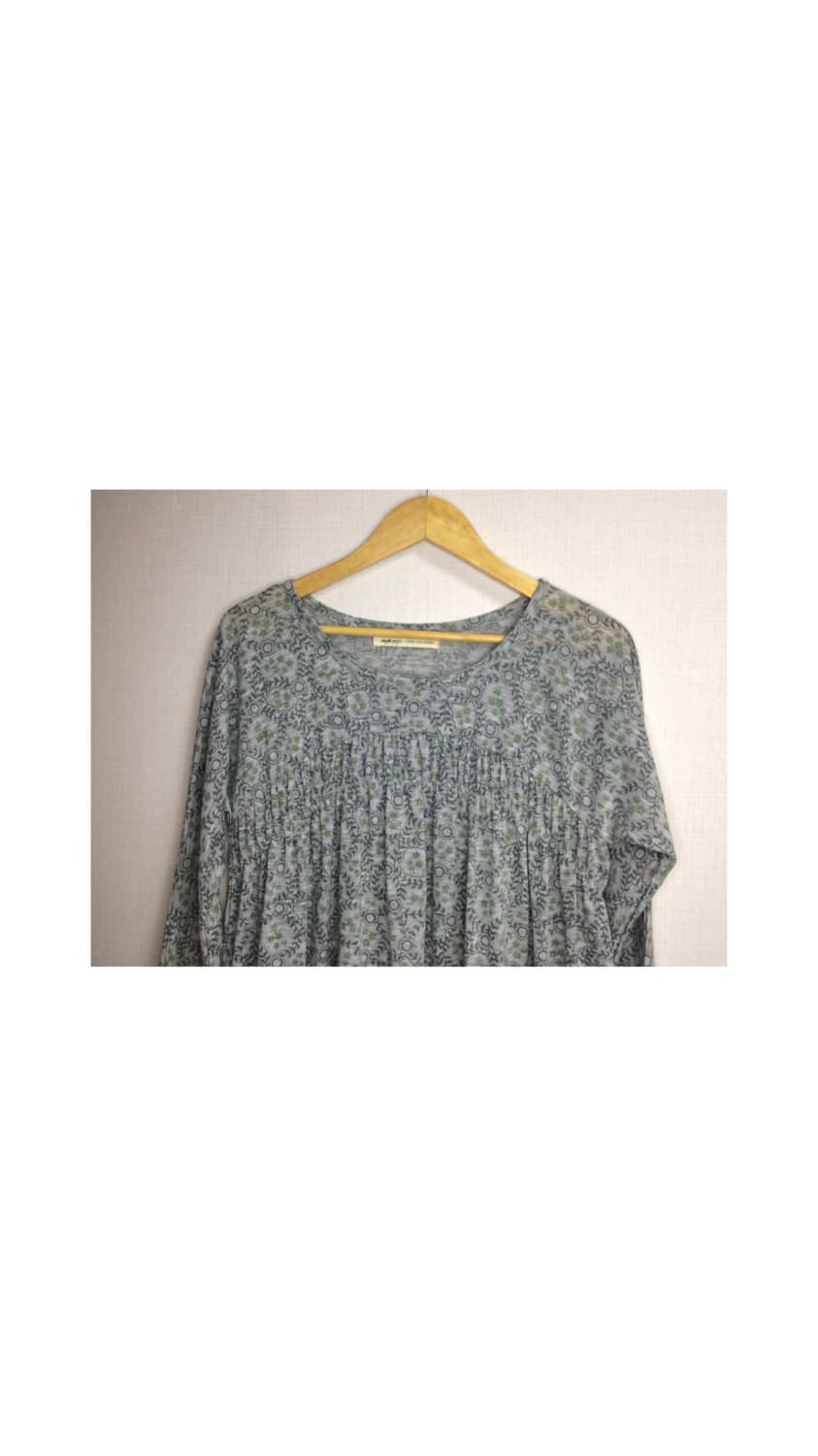 빈티지 그레이 잔플라워 셔링 모리걸 긴팔 원피스 상품이미지2