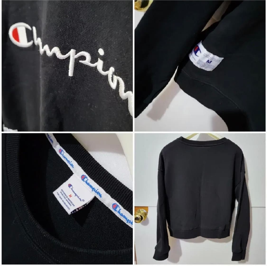 챔피온 미디 크롭 맨투맨 M 블랙 최상급 블랙 상품이미지3