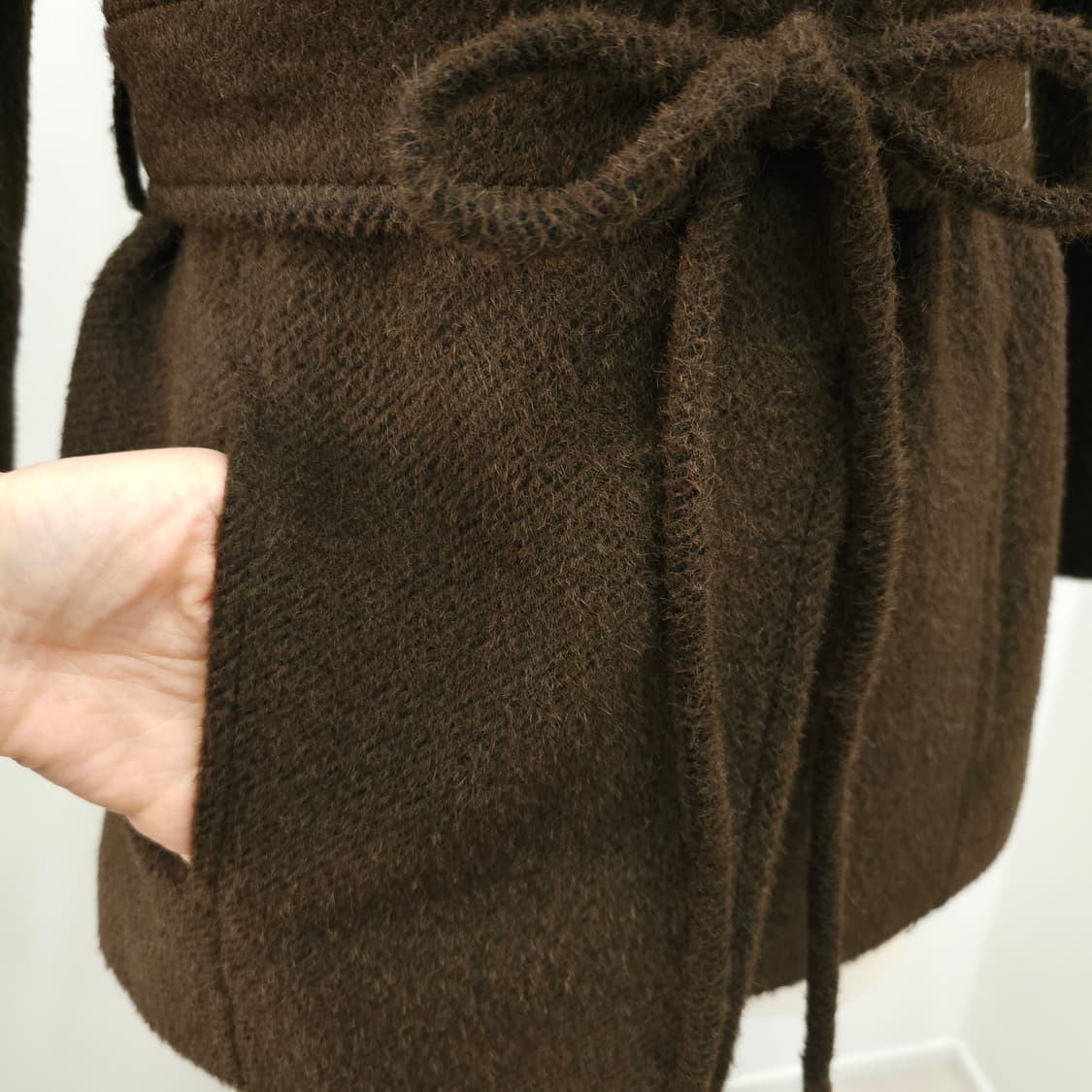 HIROKO KOSHINO 브라운 알파카 모헤어 숄카라 벨트 코트 상품이미지7