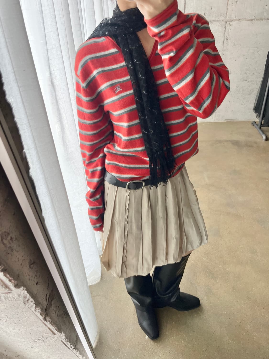 jpn 실버 펄사 레이스 롱 스카프 블랙 상품이미지3