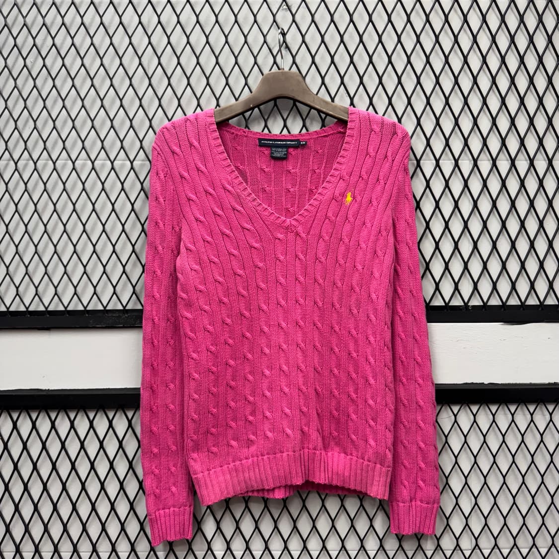 폴로 랄프로렌 케이블 니트 옐로우 포니 포인트 핑크 상품이미지1