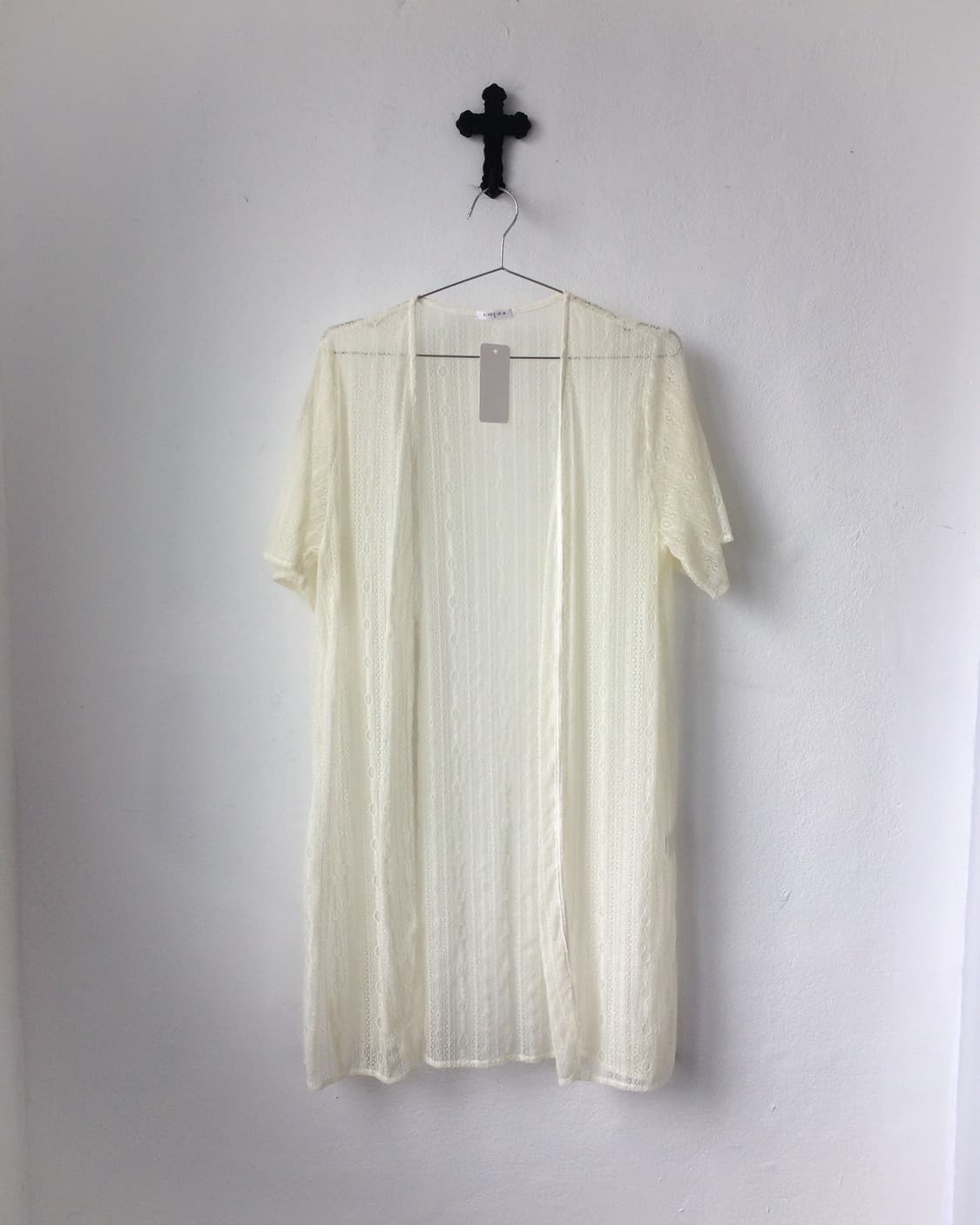 Pattern lace point open long cardigan 상품이미지1