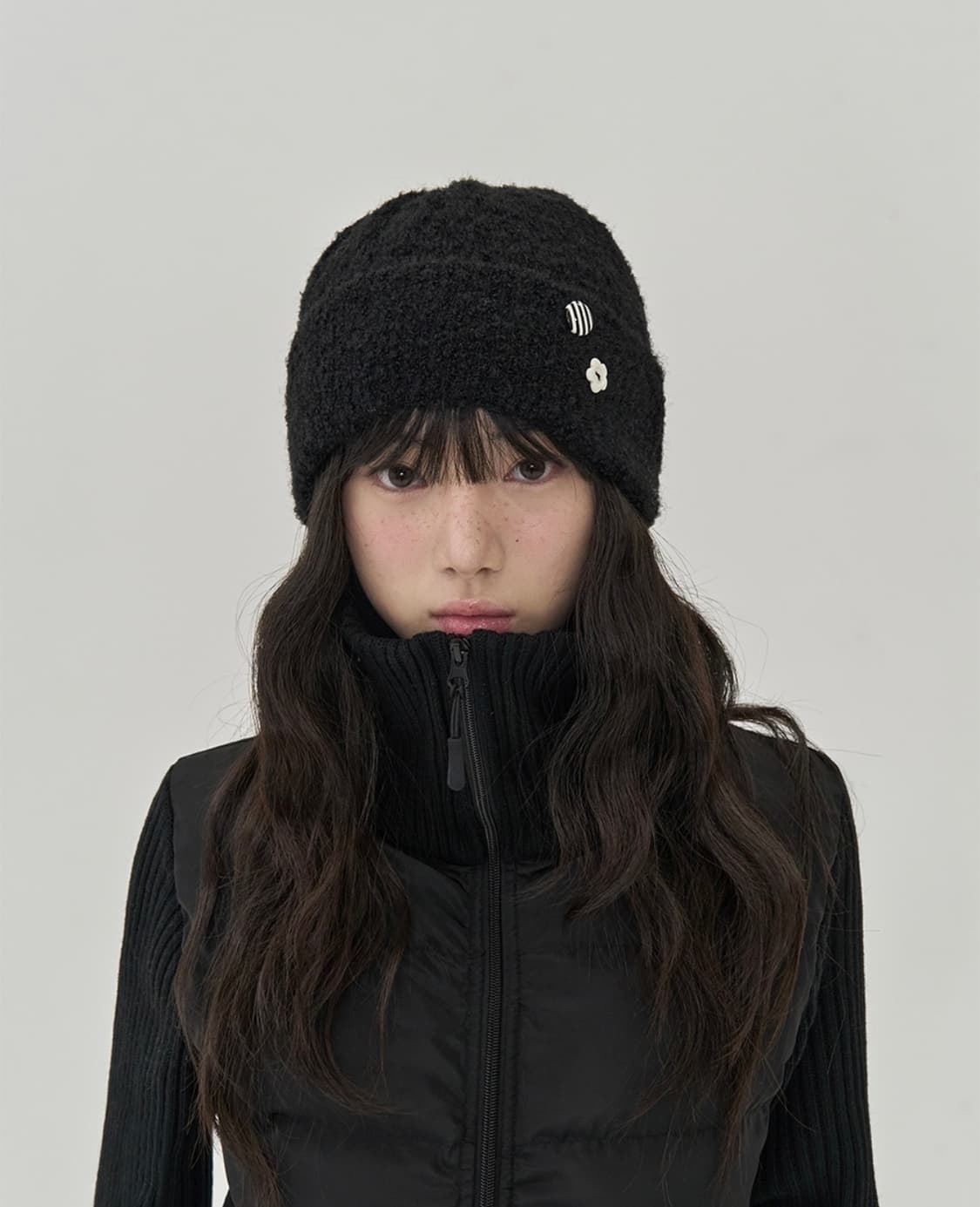 토피우먼 W 버튼 포인트 비니 토피우먼 비니 블랙 상품이미지1