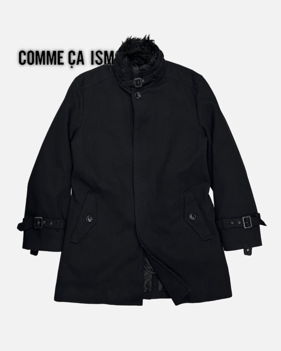 herringbone strap fur collar coat 상품이미지1