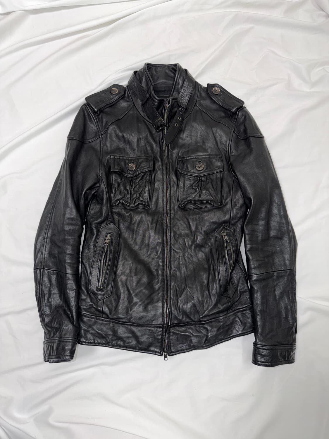 크링클 하이넥 레더 자켓 상품이미지3