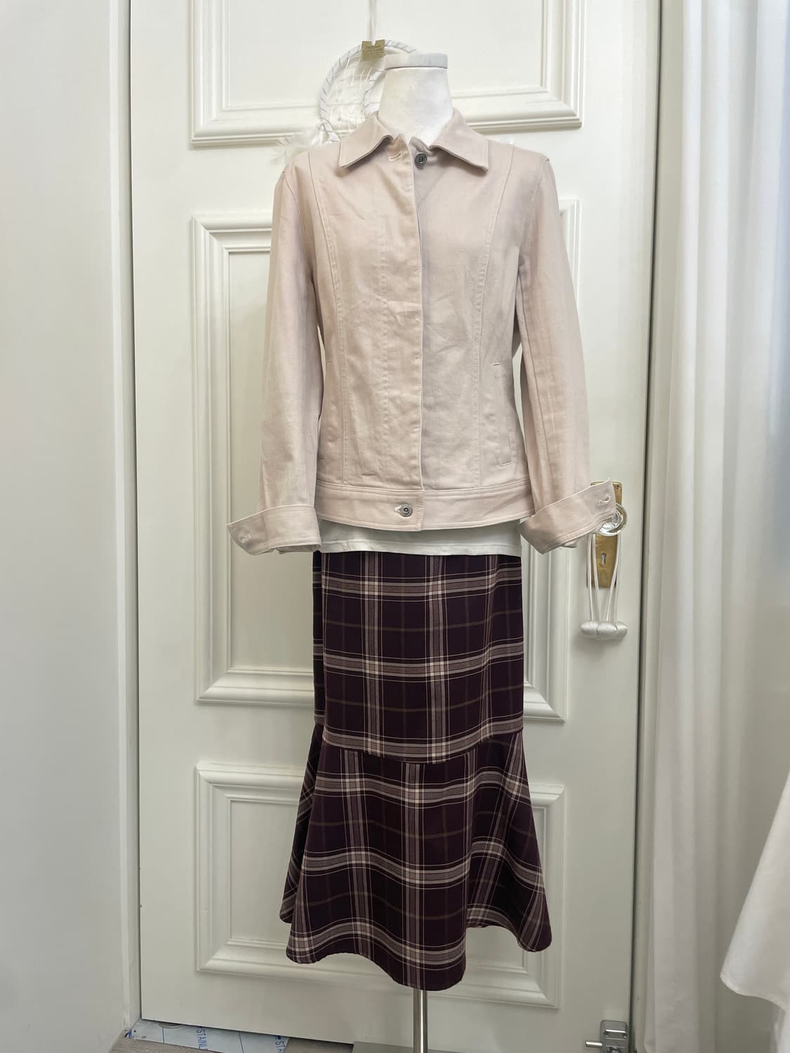INGNI wine pink check flare cotton long 상품이미지6