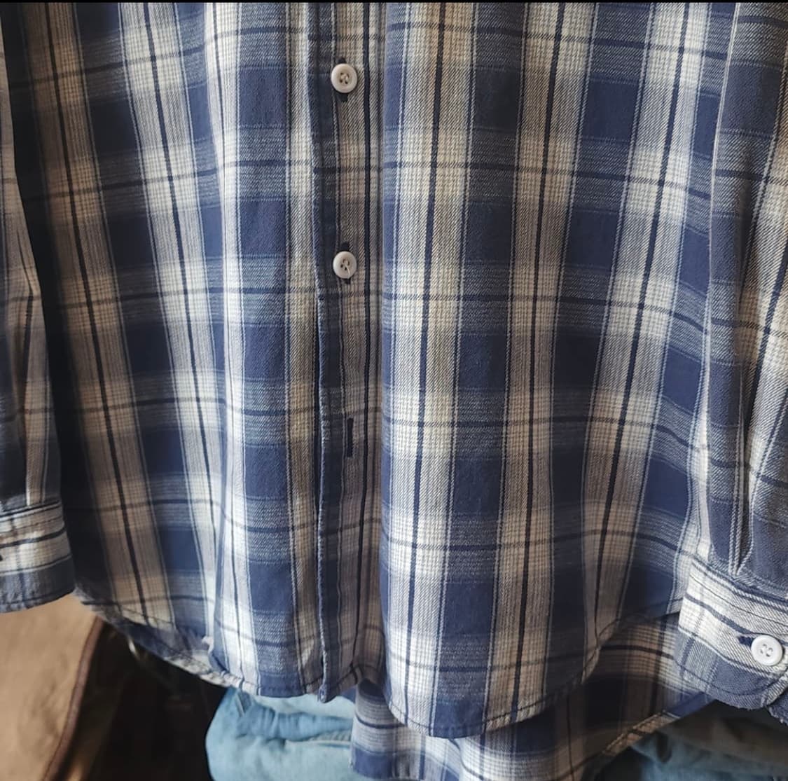 90s lee 빈티지 플란넬 체크셔츠 블루 m 상품이미지7