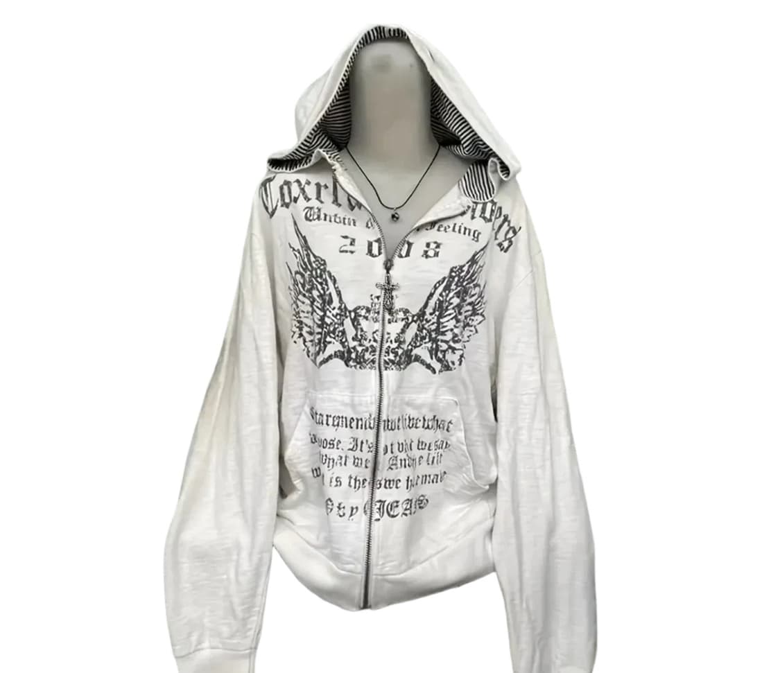 빈티지 y2k 화이트 프린팅 후드집업 상품이미지1