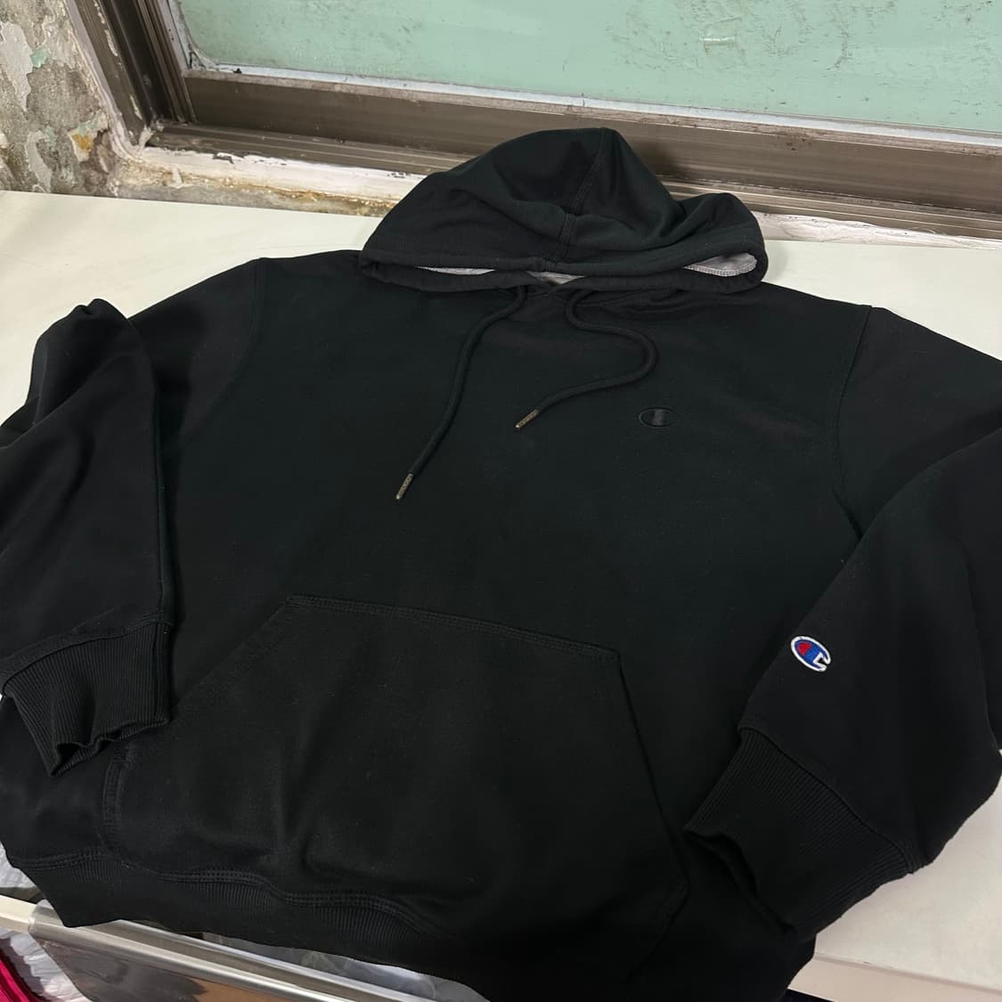 M 100 챔피온 USA 블랙 기본로고 코튼 후드티 상품이미지4