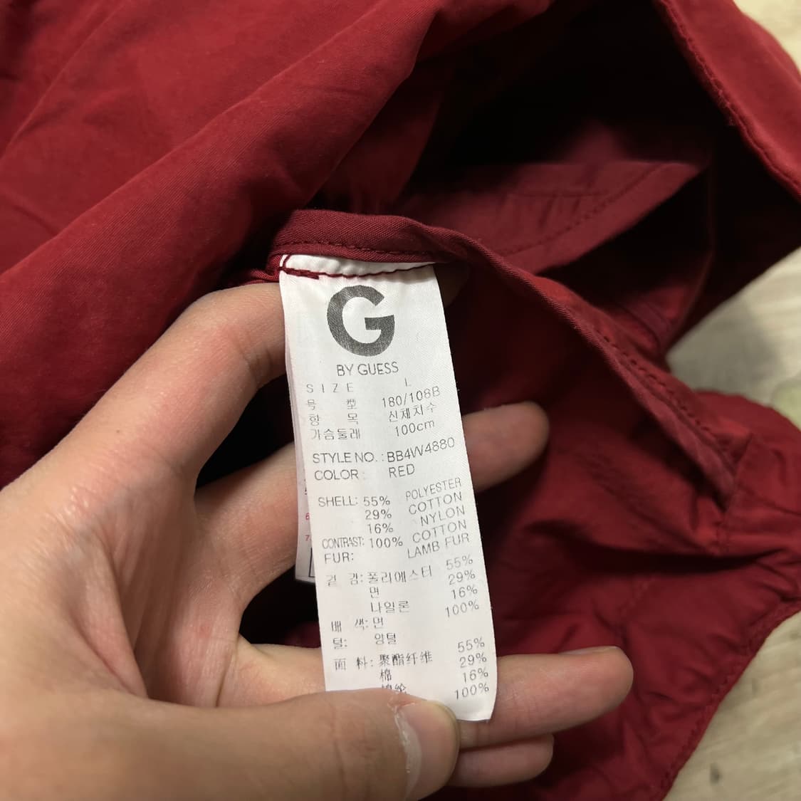 게스 여성 안감내피 양털 램퍼 후드 개파카 야상점퍼 [버건디] L/100 상품이미지5