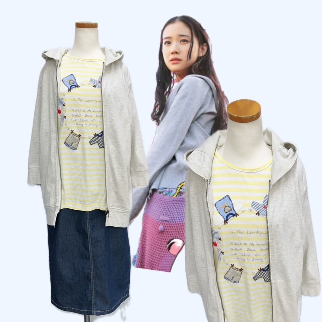 ⭐️하구미의 패치워크 코디세트⭐️ 반팔티셔츠 후드집업 모리걸 그런지  상품이미지2