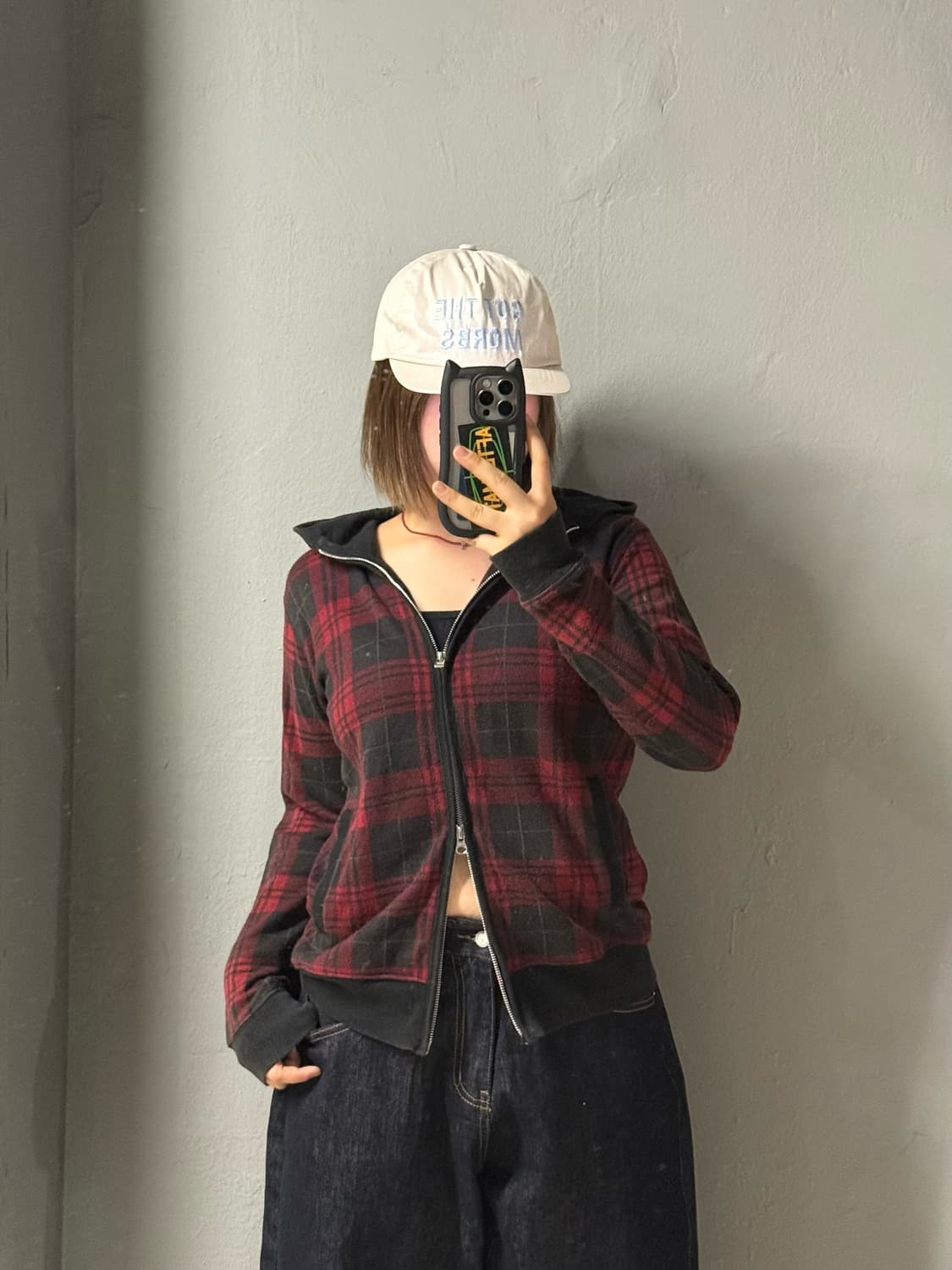 tartan check pattern 2-way hood zip-up 상품이미지1