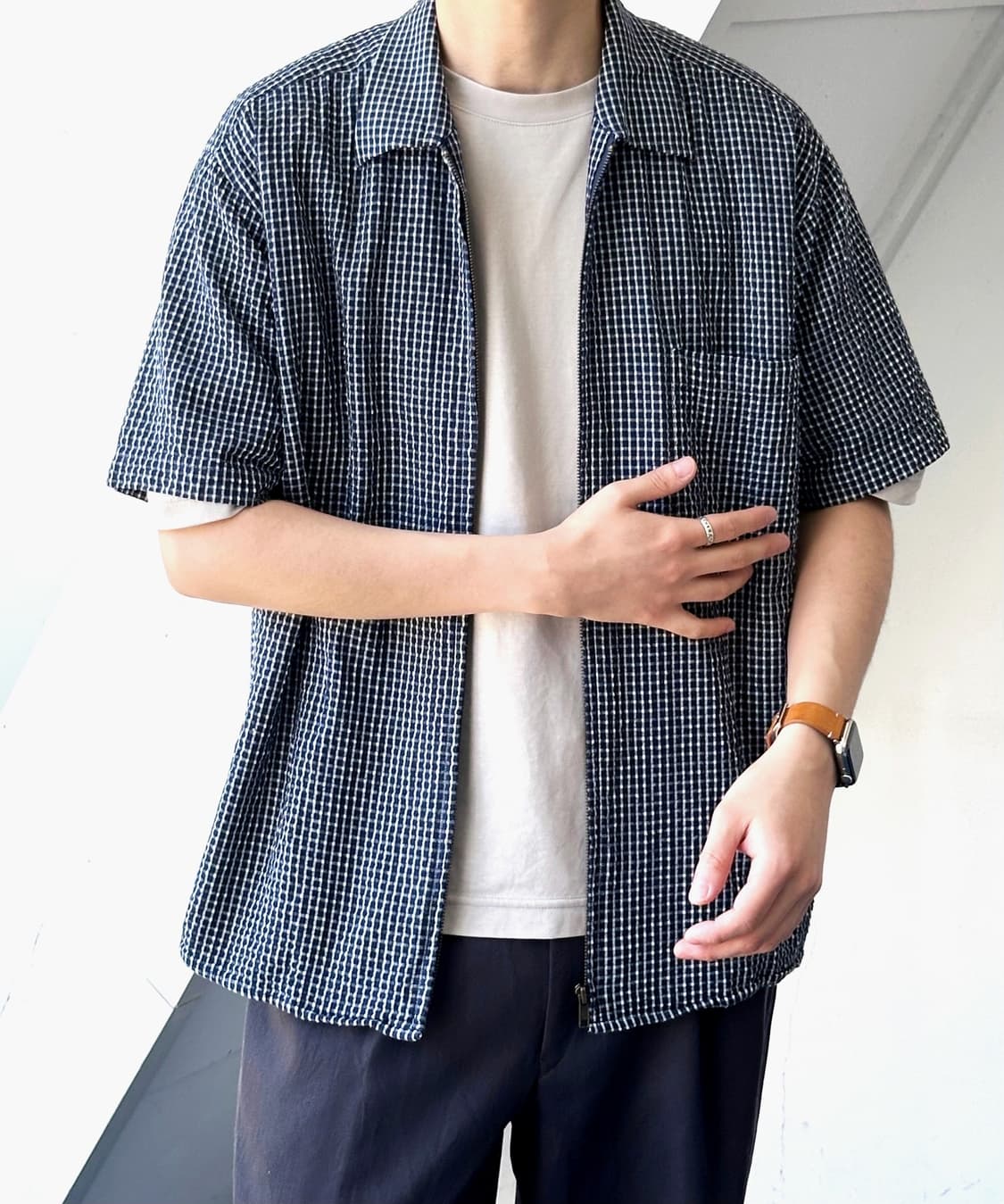 Natural sucker fabric zip shirt 상품이미지8