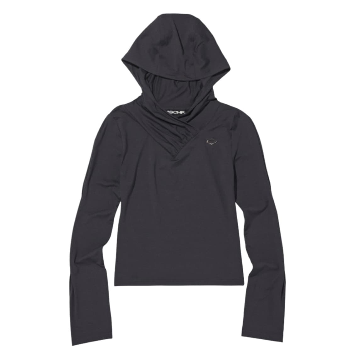 미스치프 후드 셔링 오버랩 탑 차콜 (M) 상품이미지1