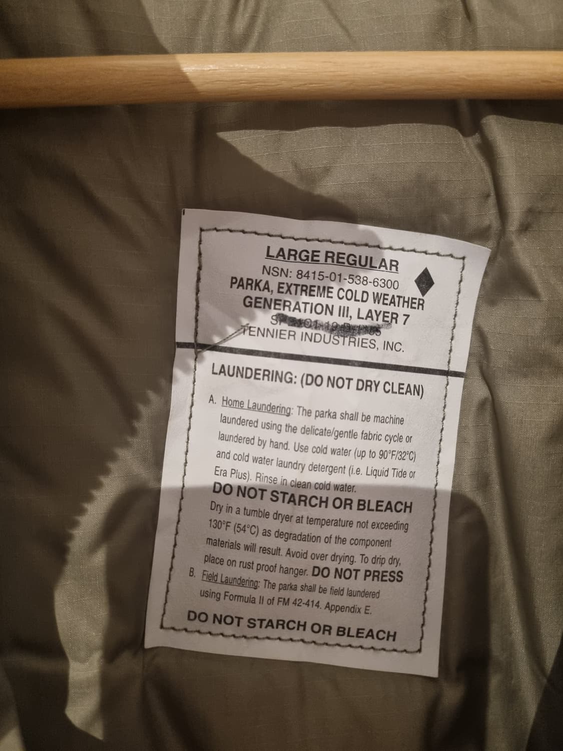 테니어사 미군 프리마로프트 레벨7 파카 라지 레귤러 L/R 상품이미지3