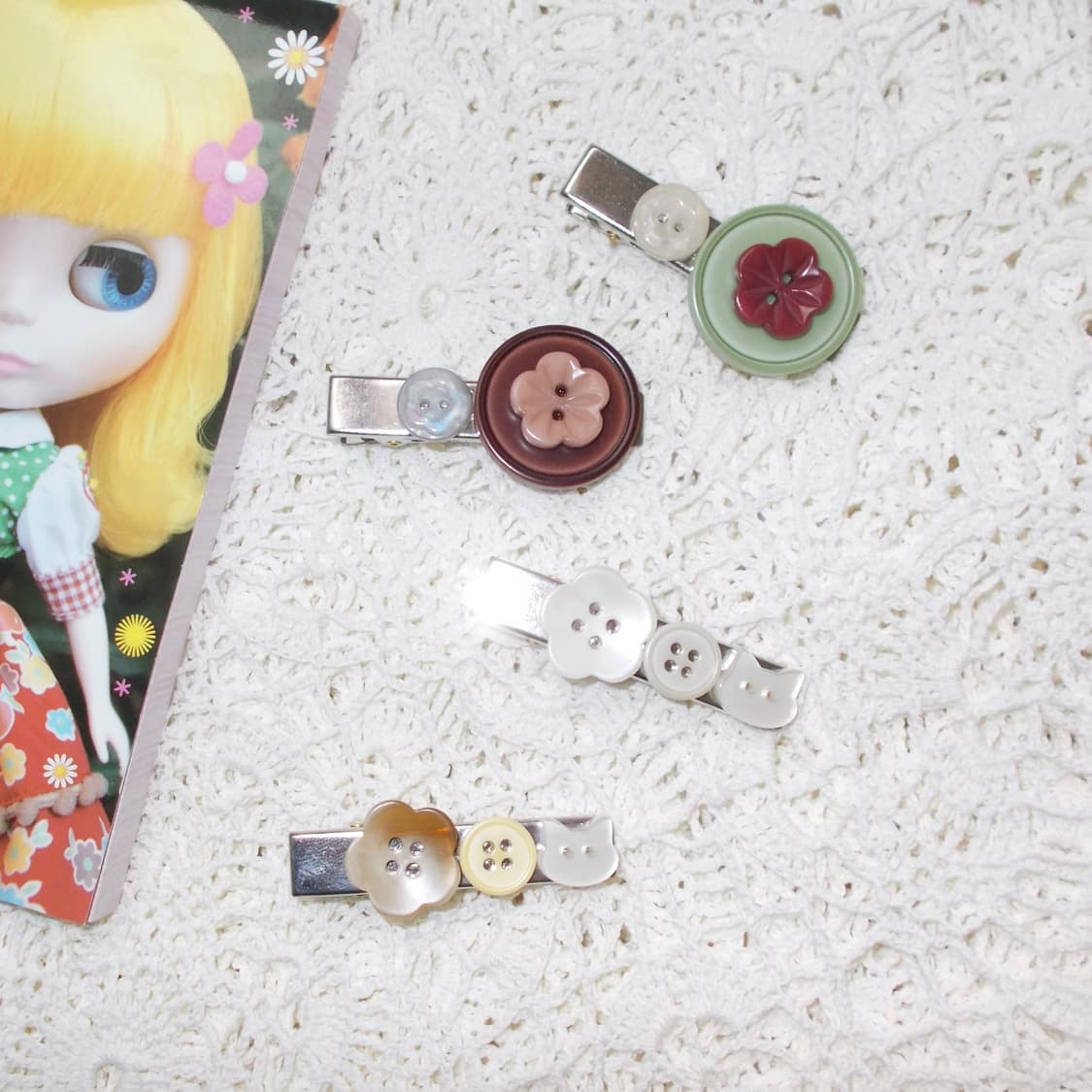 Cute Girl Button Hair-pin 꽃 단추 헤어핀 상품이미지3