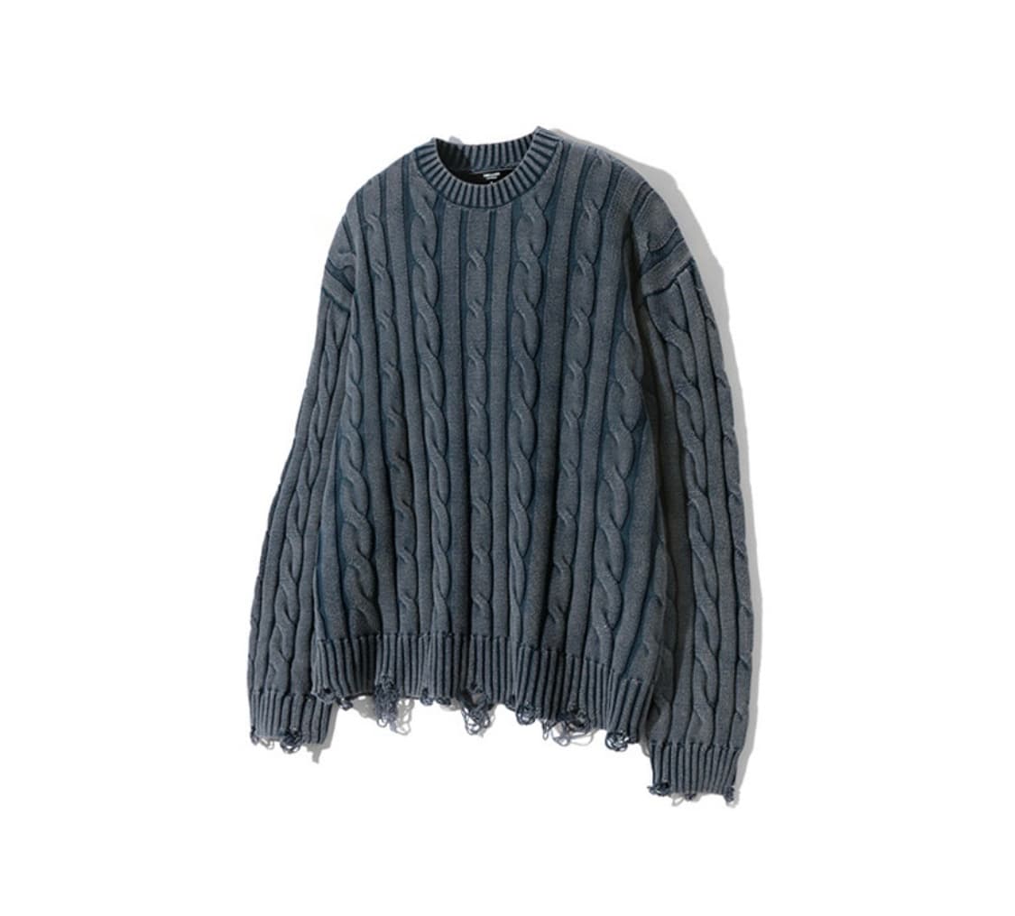 빈티지 워싱 데미지 케이블 니트 상품이미지1