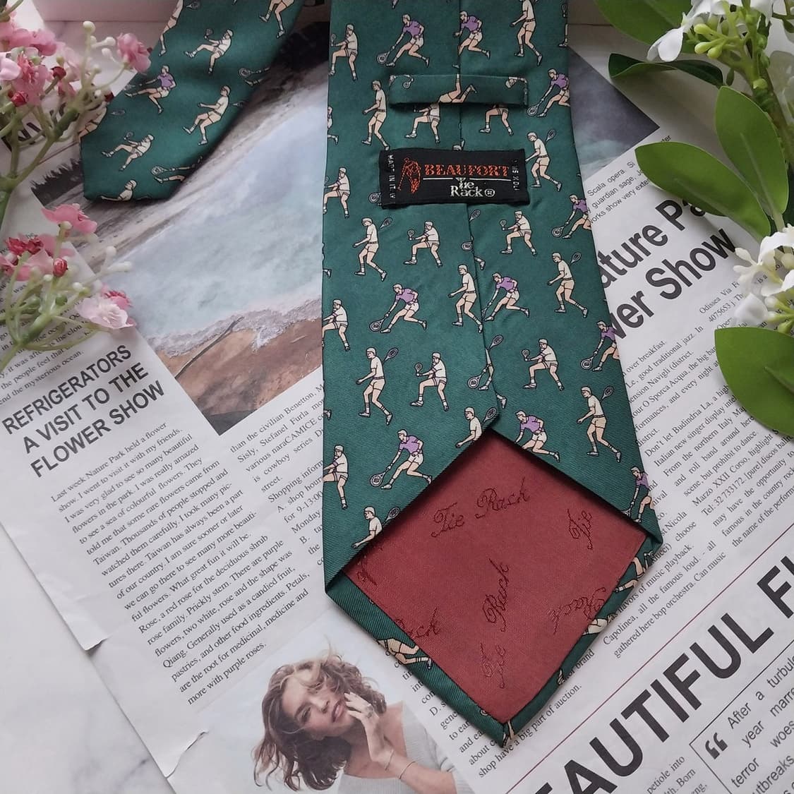 보포트 실크 그린 테니스 모티브 패턴 넥타이 9.7cm A등급 K1792 상품이미지7