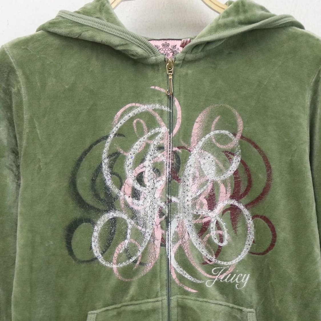 쥬시꾸뛰르 Y2K 그린 벨벳 후드 집업 60836  상품이미지5