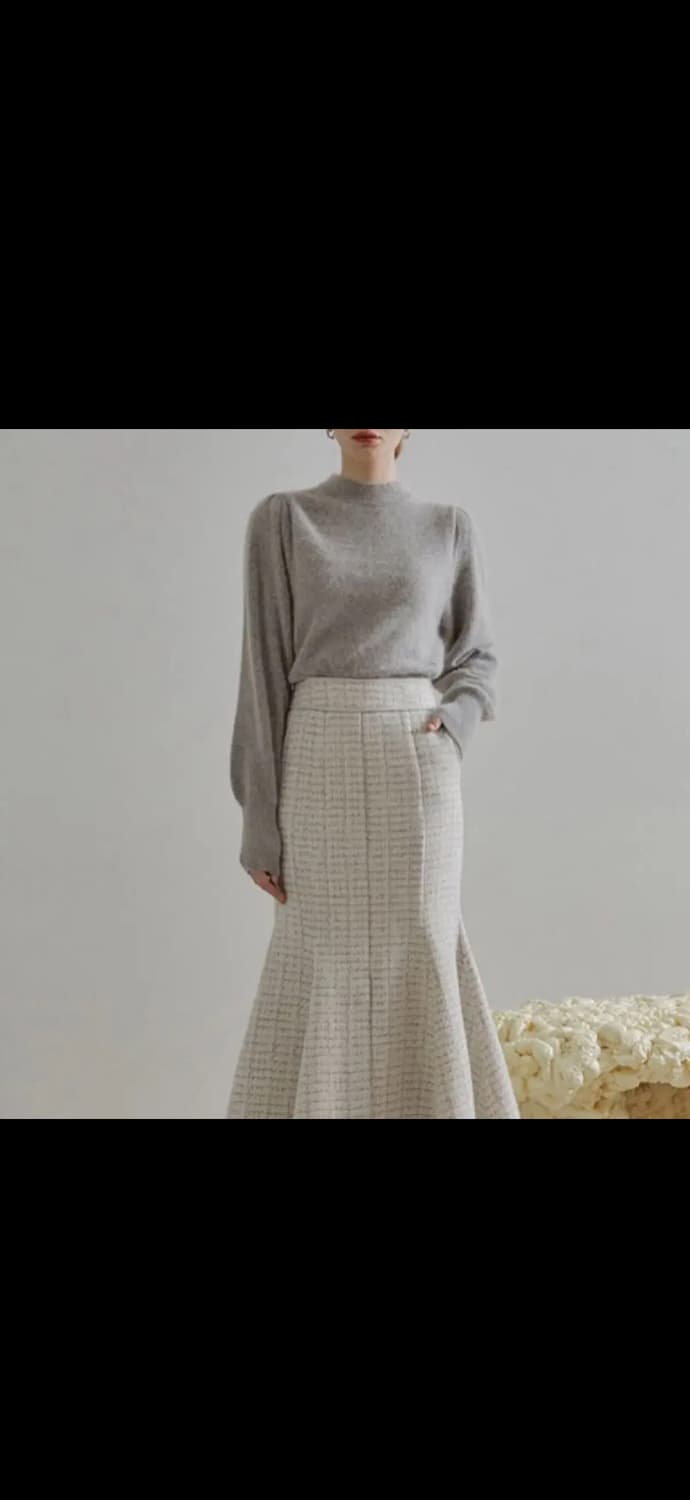 에트몽 퍼프 슬리브 니트 라쿤털니트 그레이니트 상품이미지2