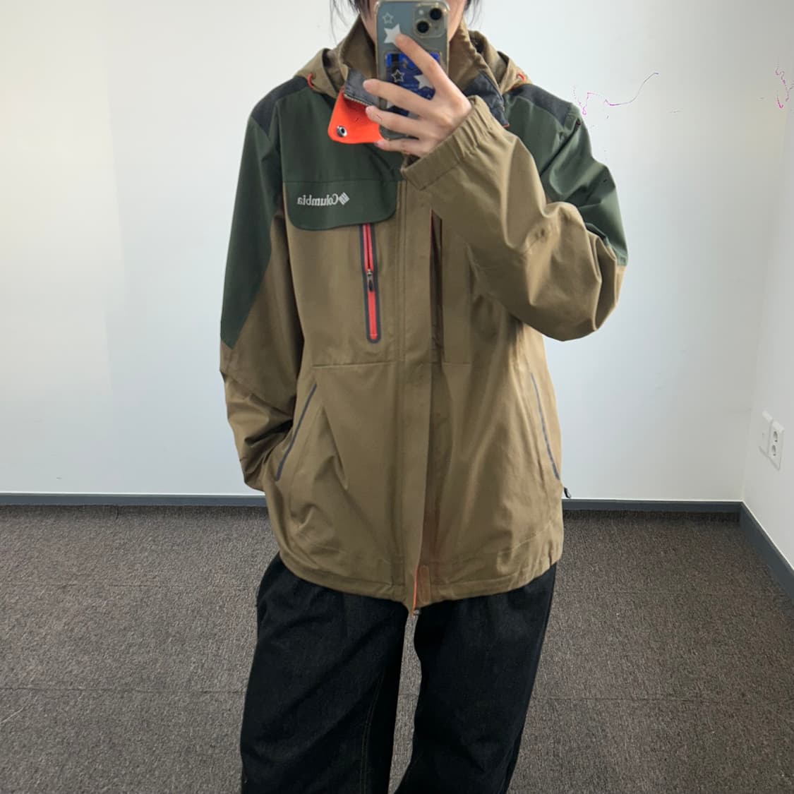 Columbia 콜롬비아 이중 2-way 지퍼 카키 배색 바람막이 상품이미지2