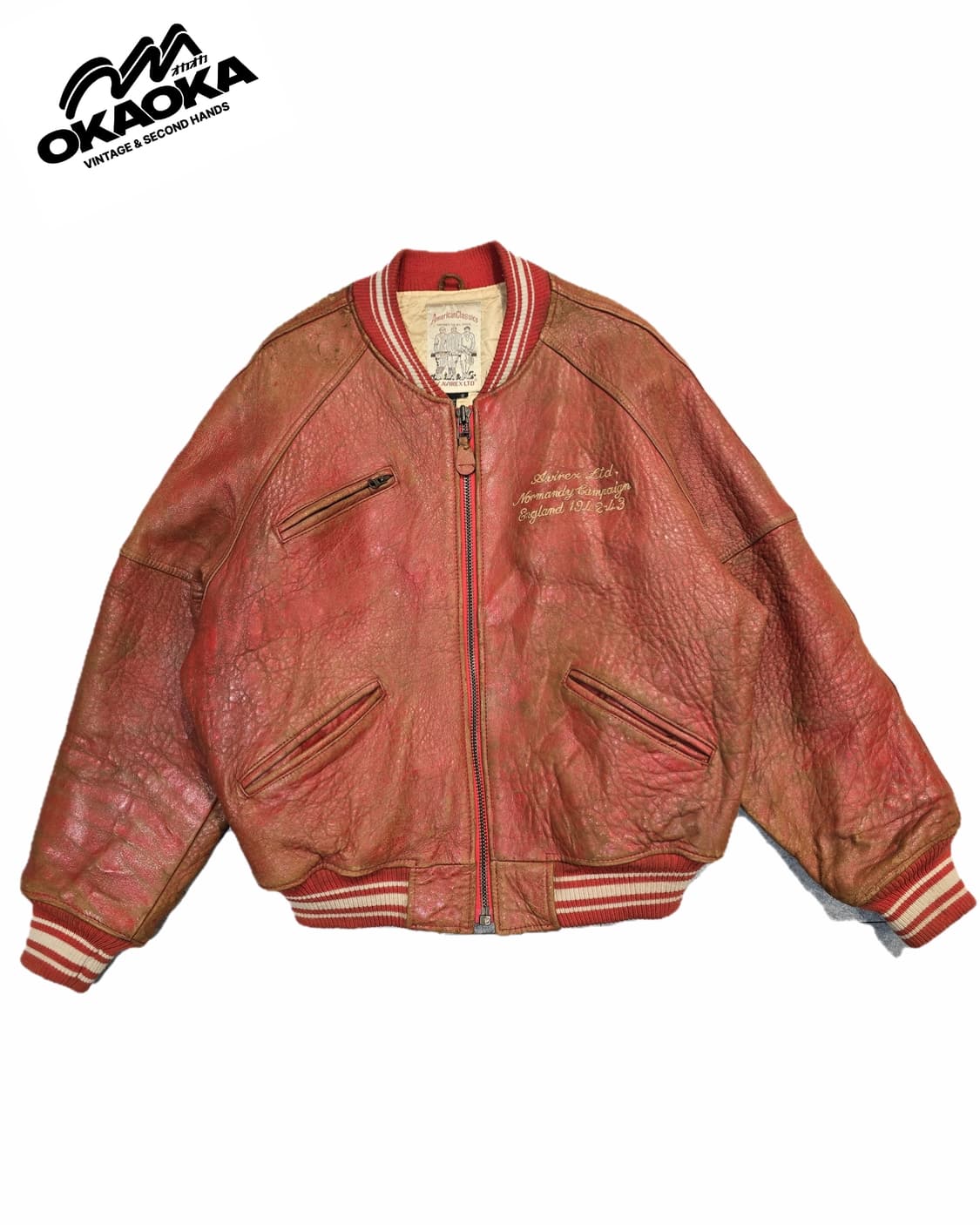 90's AVIREX 노르망디 레더 바시티 자켓 상품이미지2
