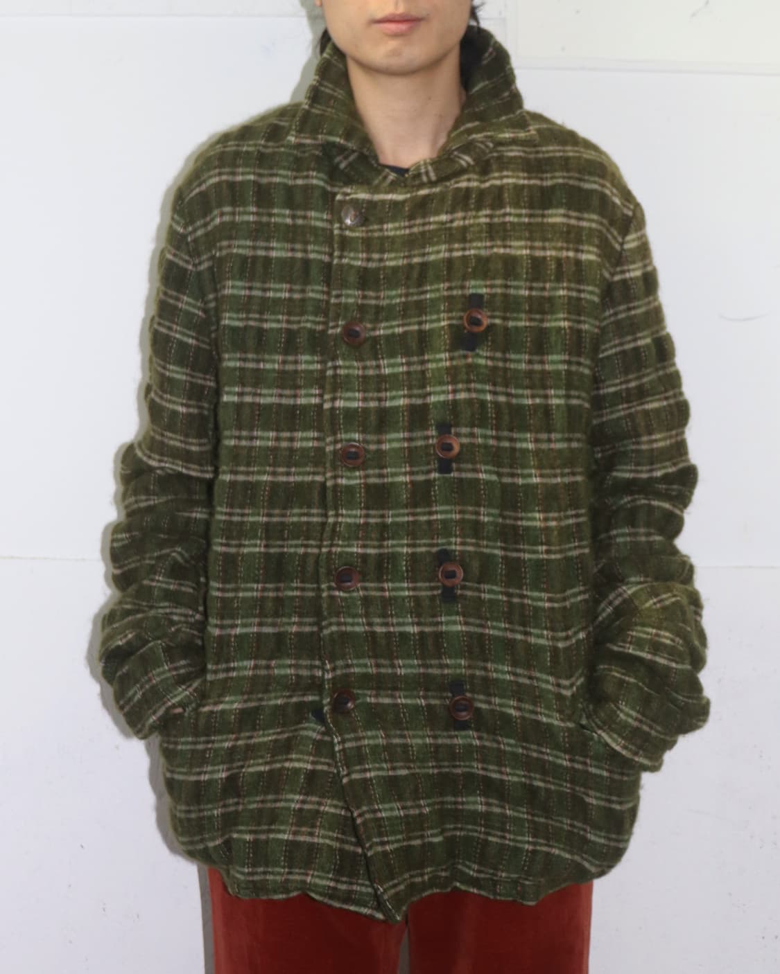 빈티지 우드 버튼 체크 울 자켓 상품이미지2