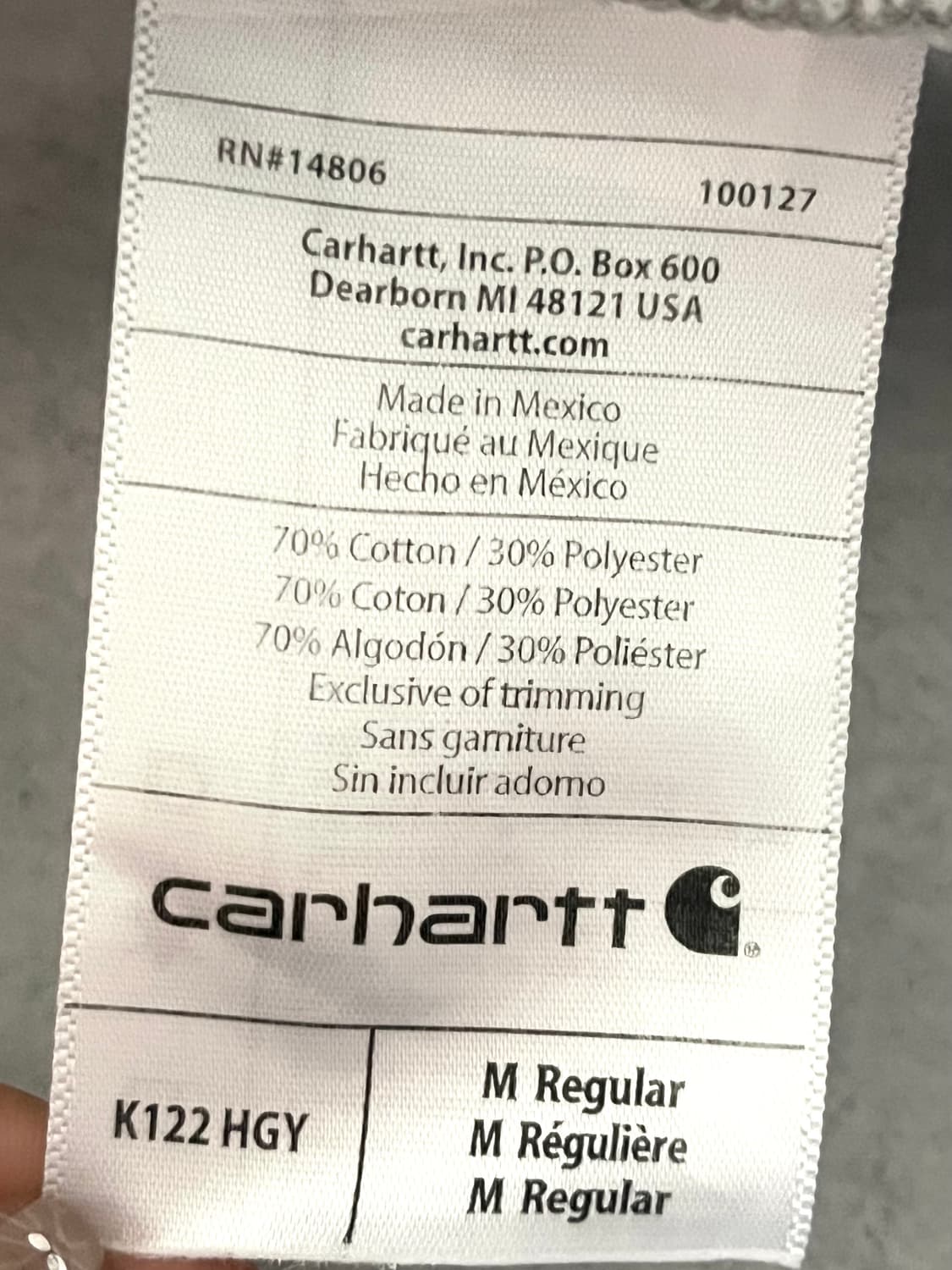 Carhartt 칼하트 그레이 오리지널핏 코튼 후드집업 상품이미지7