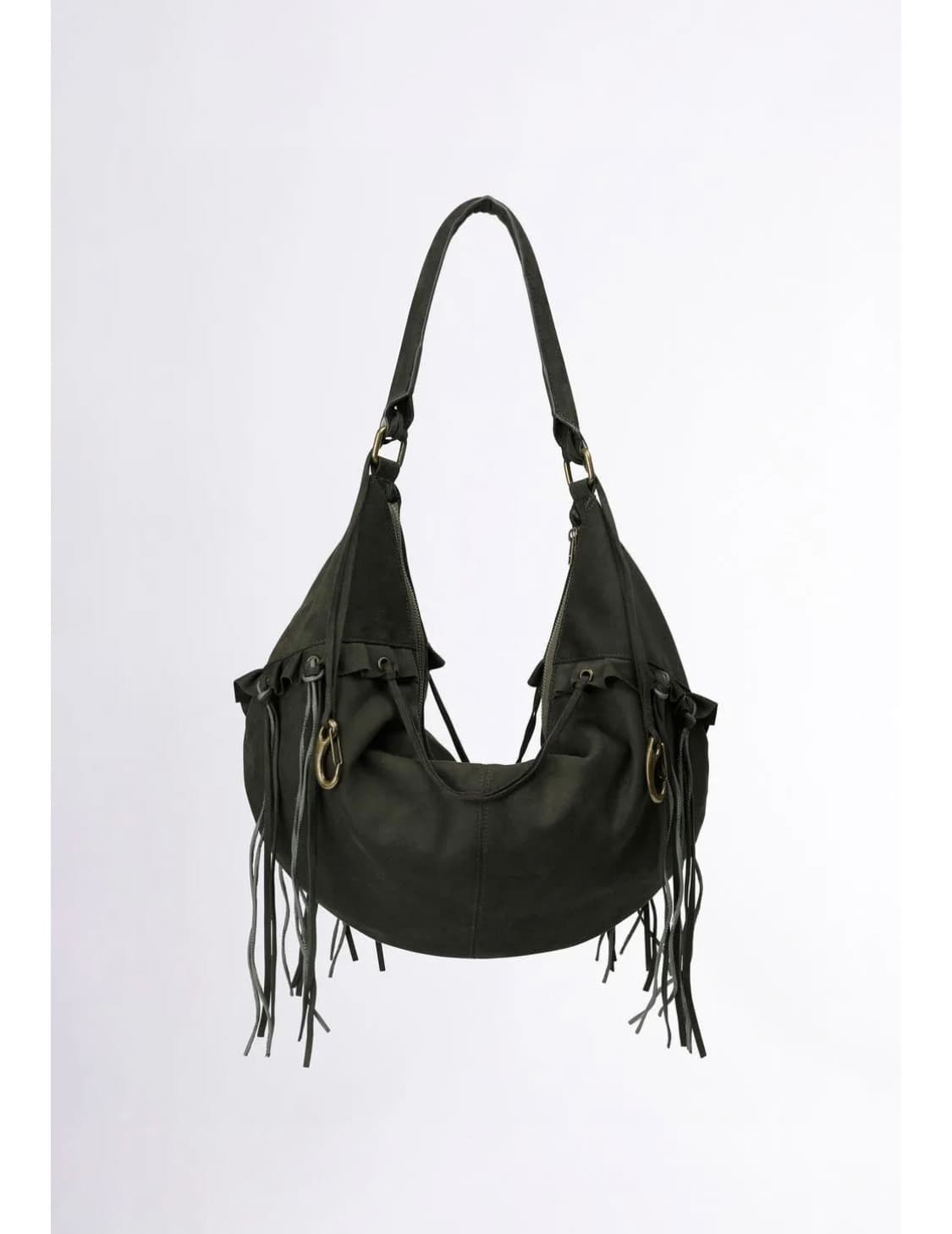 Faux Suede String Hobo Bag Deep Green 상품이미지2