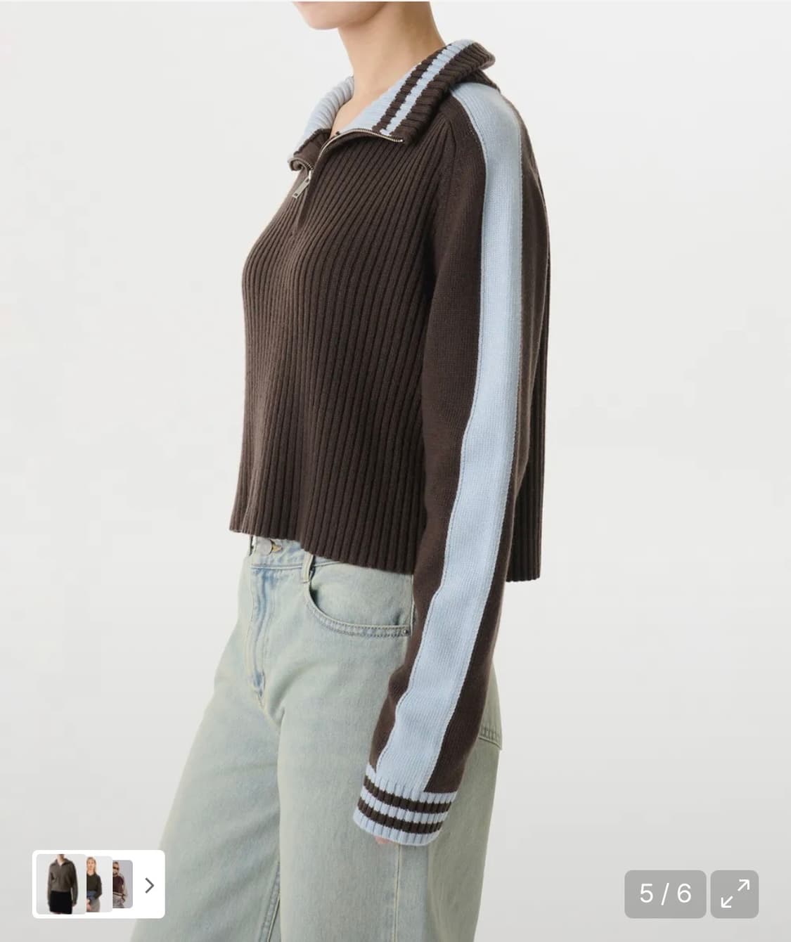 무신사 스탠다드 우먼즈 리브드 트랙 니트 하프 집업 브라운 상품이미지4