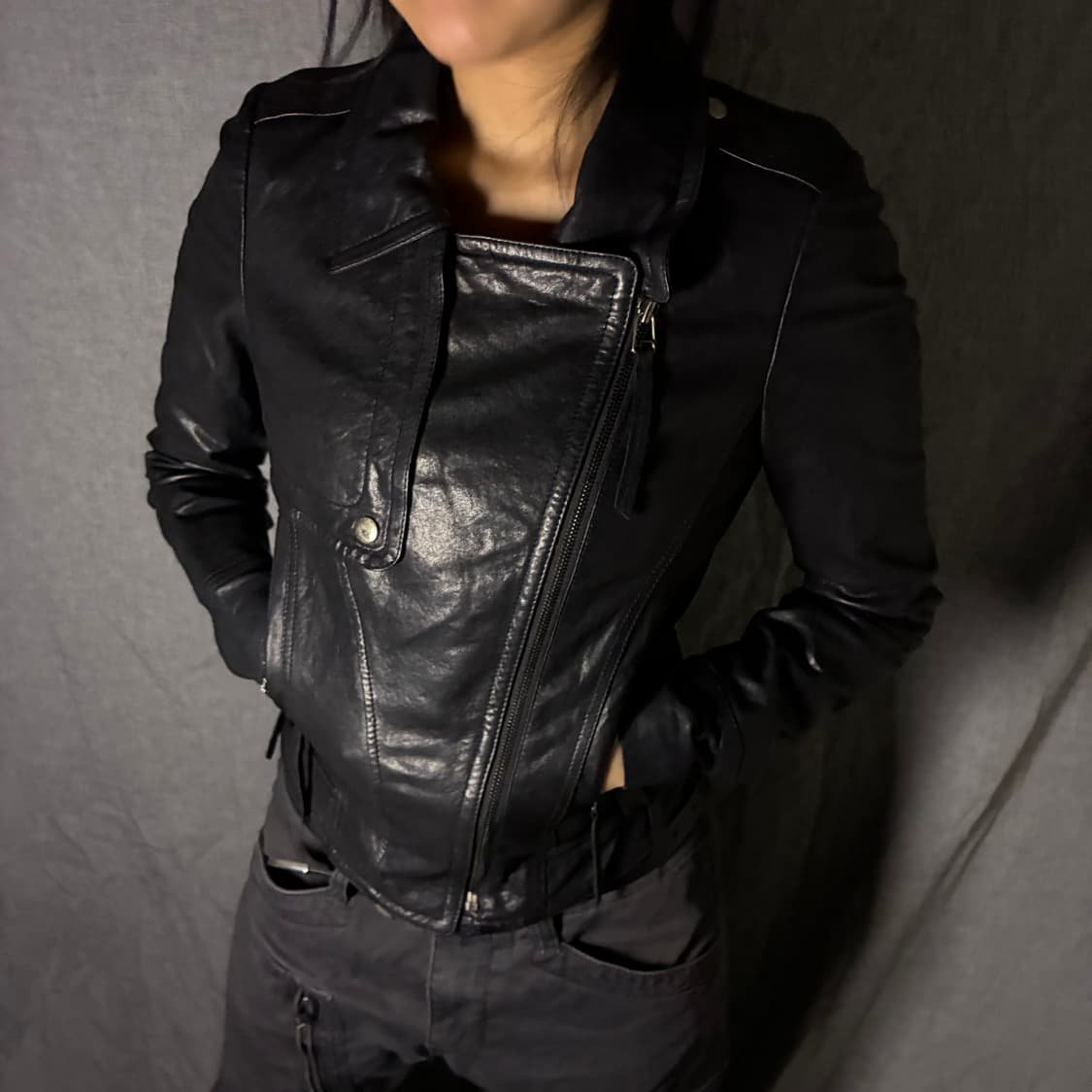 vintage black leather jacket 상품이미지3