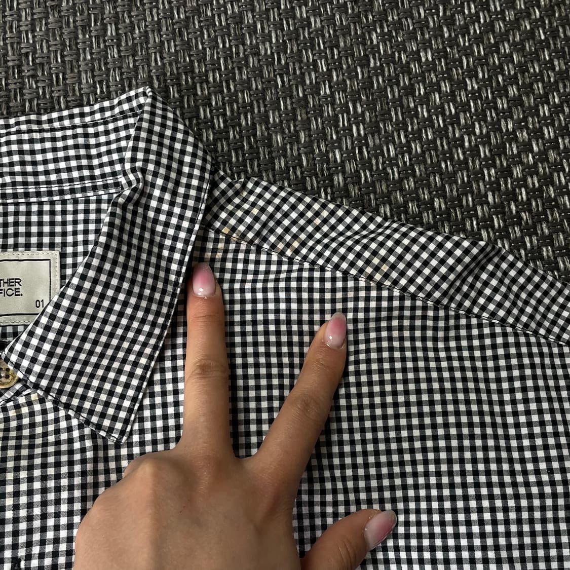어나더오피스 깅엄 체크 반팔셔츠 M 상품이미지5