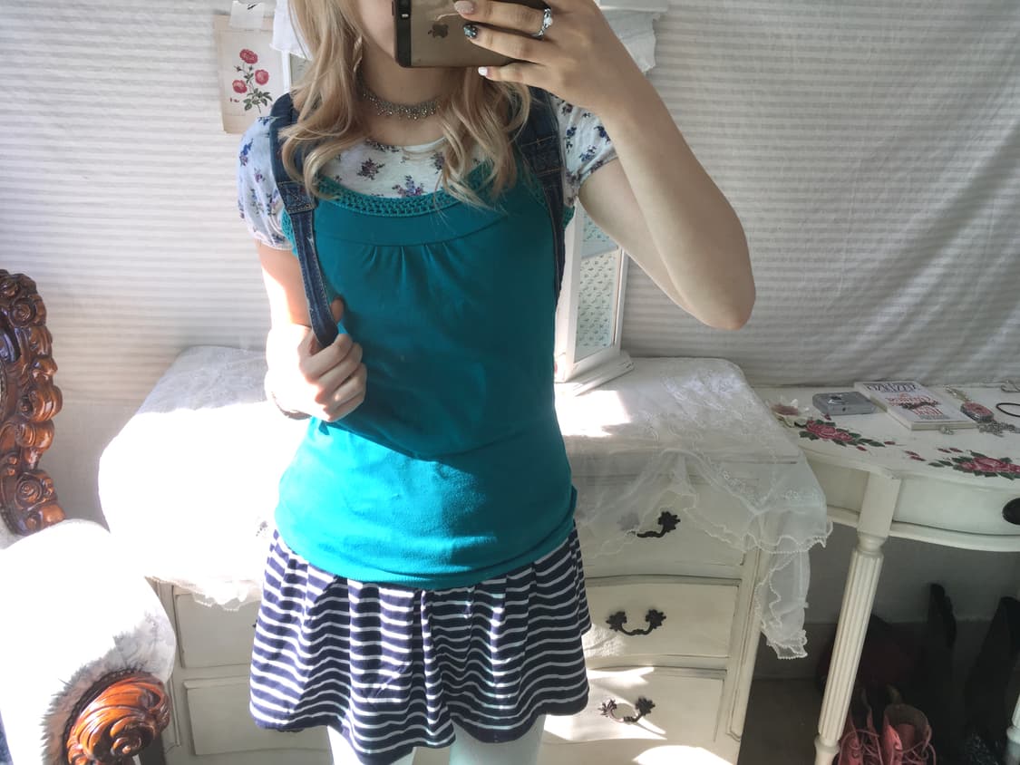 Set)청록 슬리브리스 + 잔꽃 하구미 반팔 상품이미지1