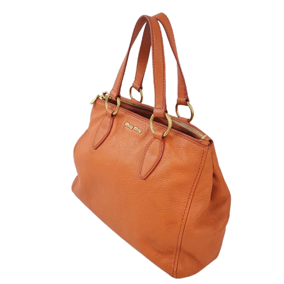 정품 미우미우 RN0620 금장 로고 장식 오렌지 레더 토트/숄더백 상품이미지3