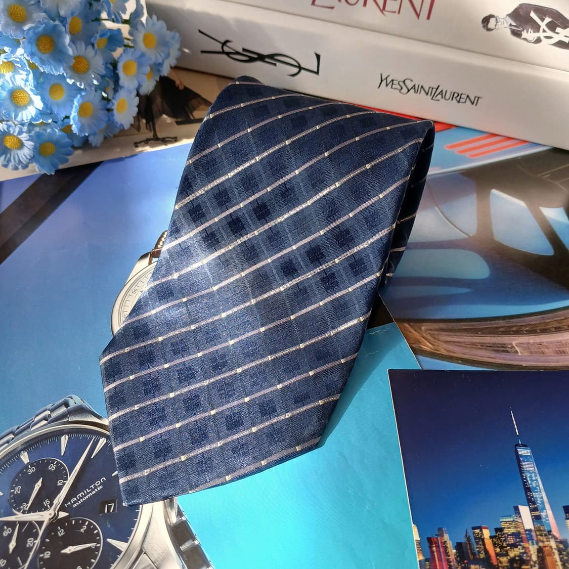 입생로랑 실크 네이비 스트라이프 넥타이 9.7cm A+등급 A19593
 상품이미지4