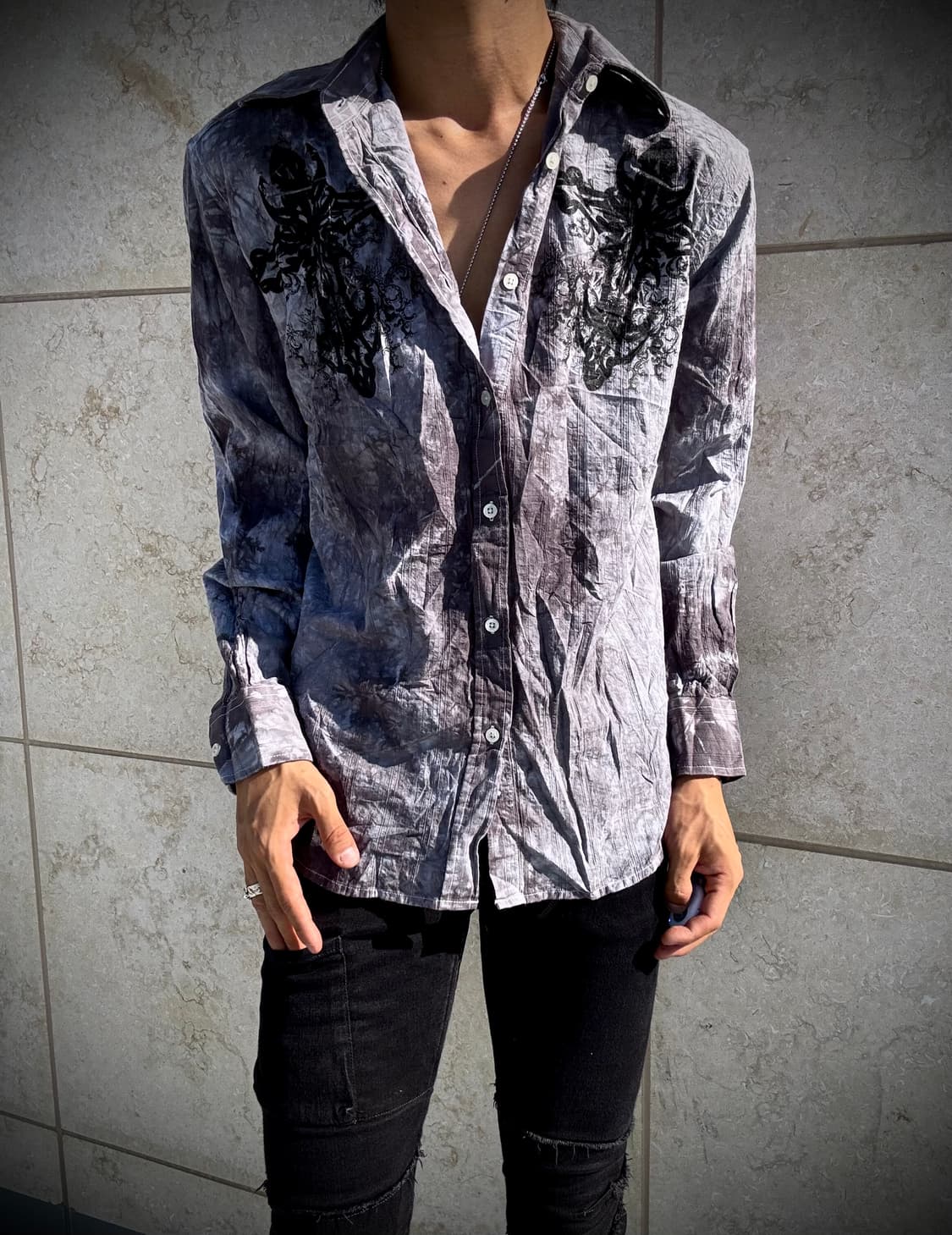 “Vintage”00’s V-Kei Cross& Wings Print S 상품이미지1