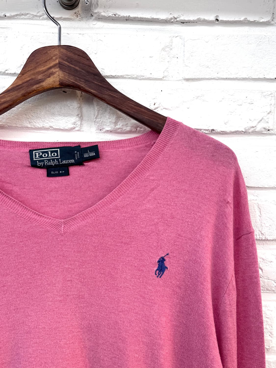 폴로 핑크 브이넥 슬림핏 니트 상품이미지2