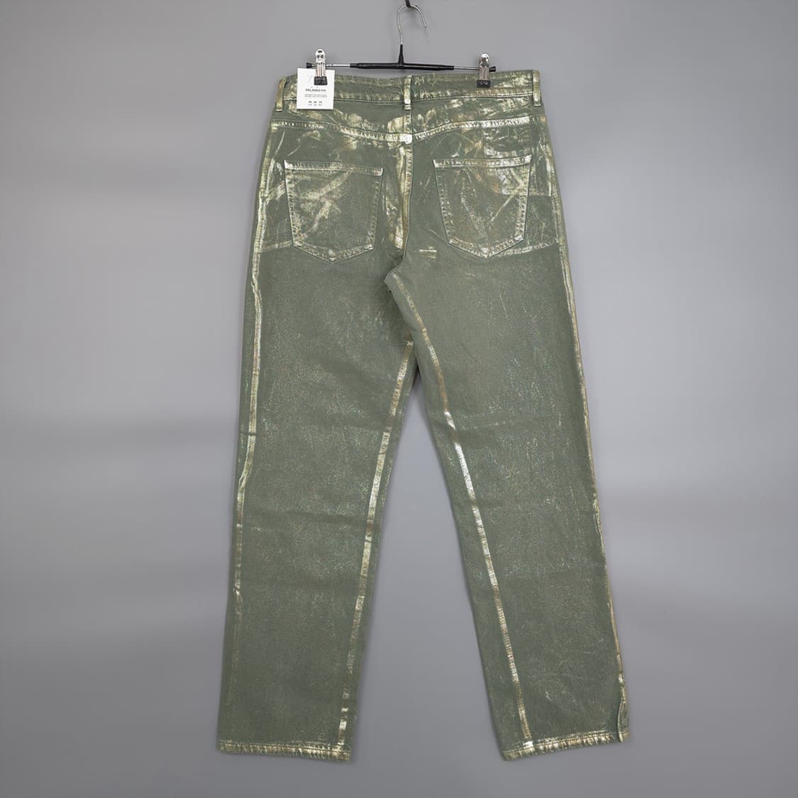 새제품) 자라 ZARA 메탈릭 페인트 코튼 진 팬츠 골드카키 34 상품이미지4