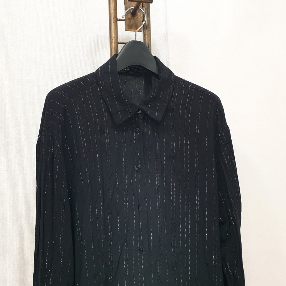 자라 메탈릭 얀 스트라이프 셔츠 L 상품이미지2