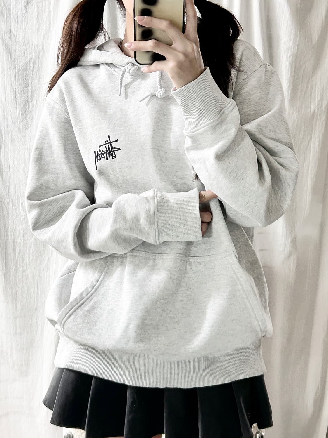 스투시 빅로고 멜란지그레이 후드 상품이미지4