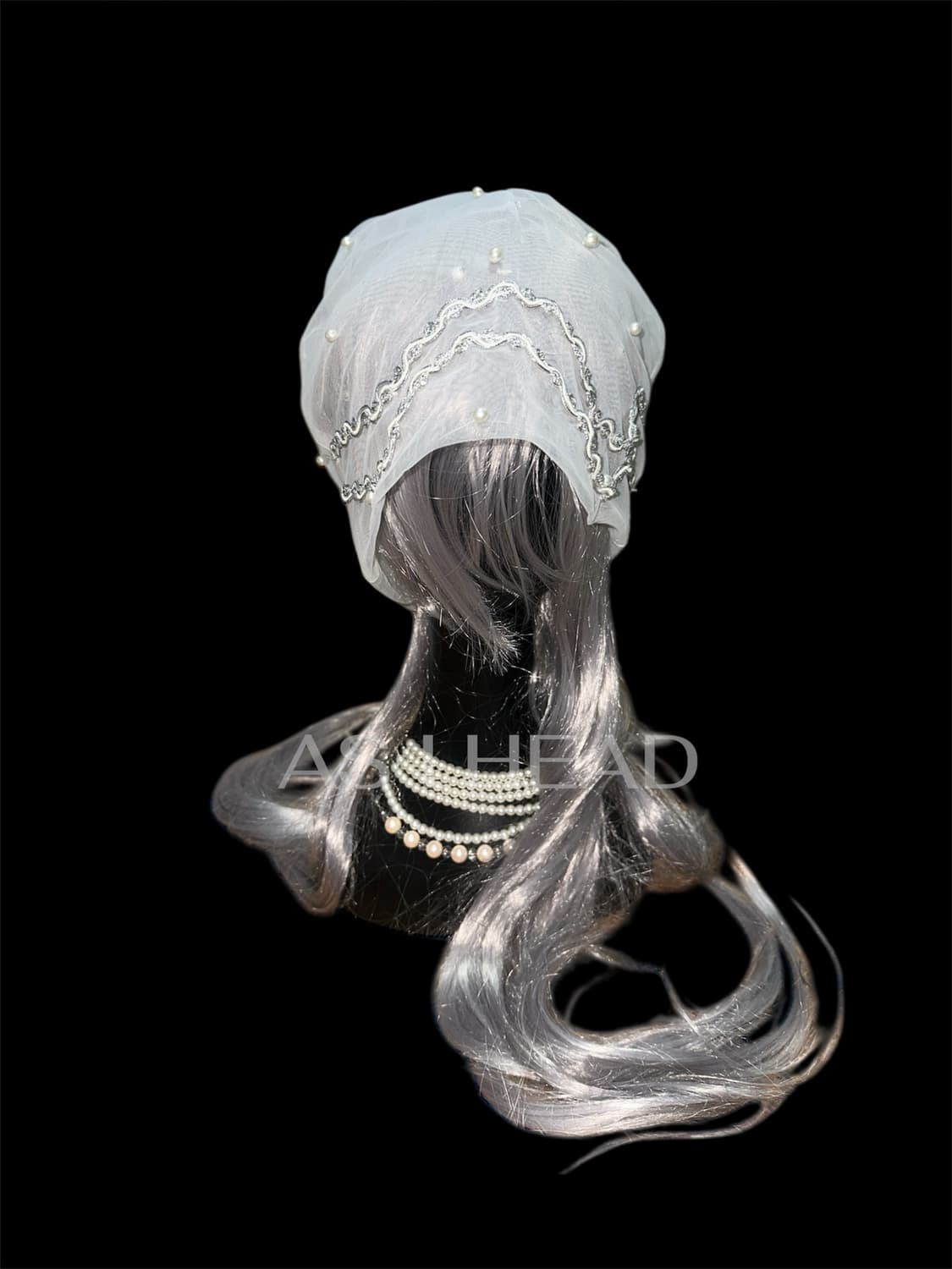 시스루 매쉬 진주 레이스 핸드메이드 롱 비니 상품이미지6