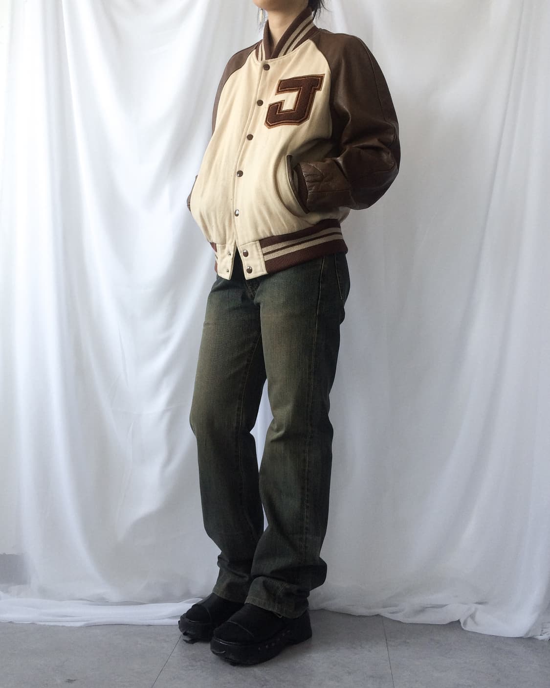Leather layer varsity jacket 상품이미지10