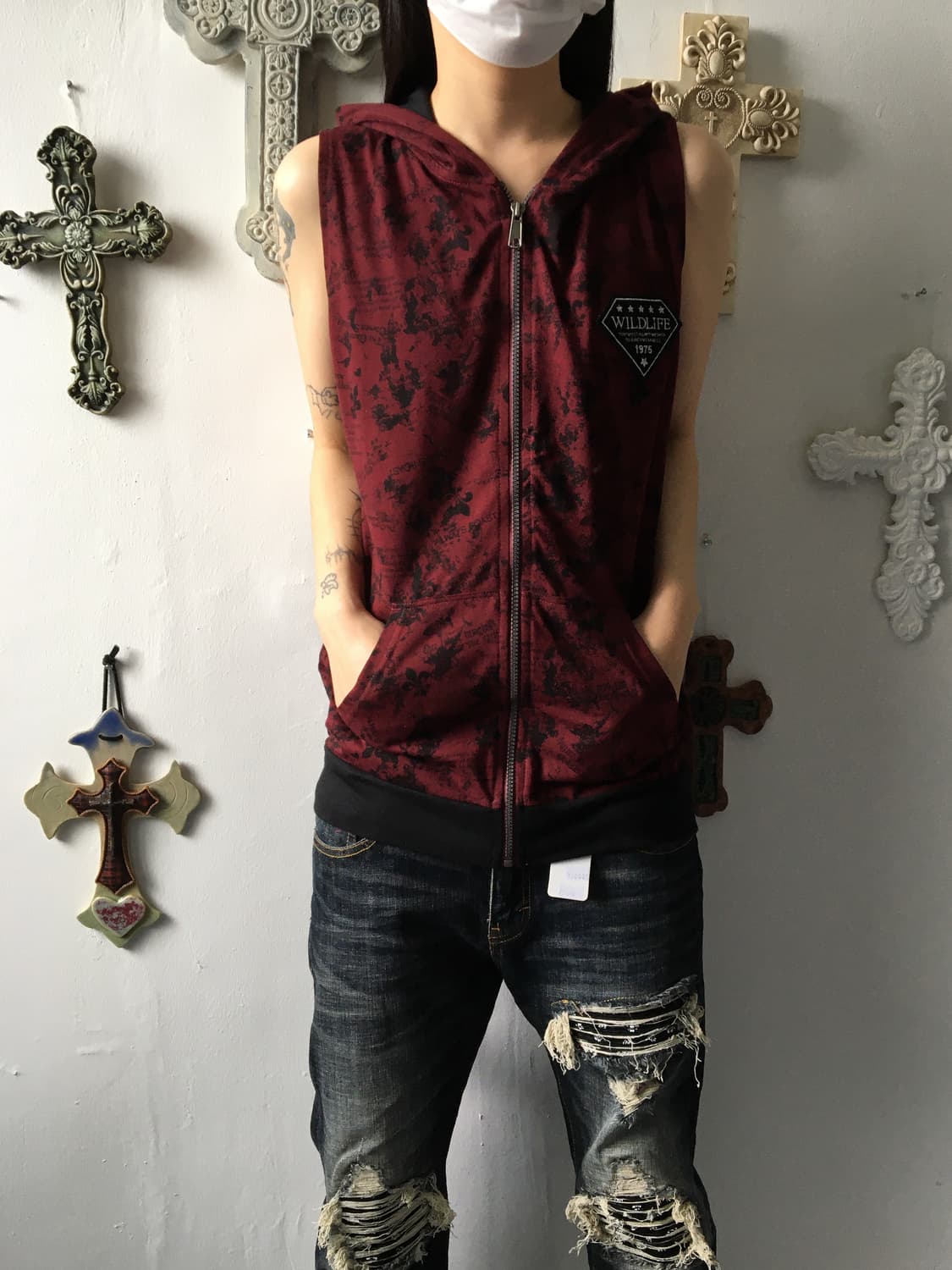 Full printing pattern point hood vest 상품이미지1