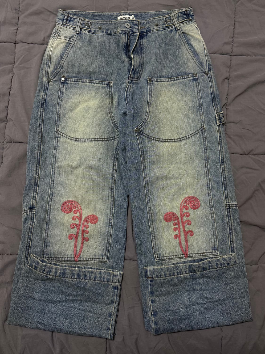 카락터 Karactor 더블니 팬츠 워시드 블루 00 사이즈 팝니다 상품이미지2