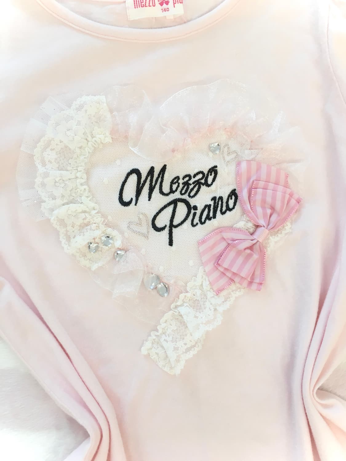 메조피아노 베이비핑크 프릴하트 리본 탑 쥬얼 반팔티셔츠 히메갸루 조지후쿠 상품이미지2