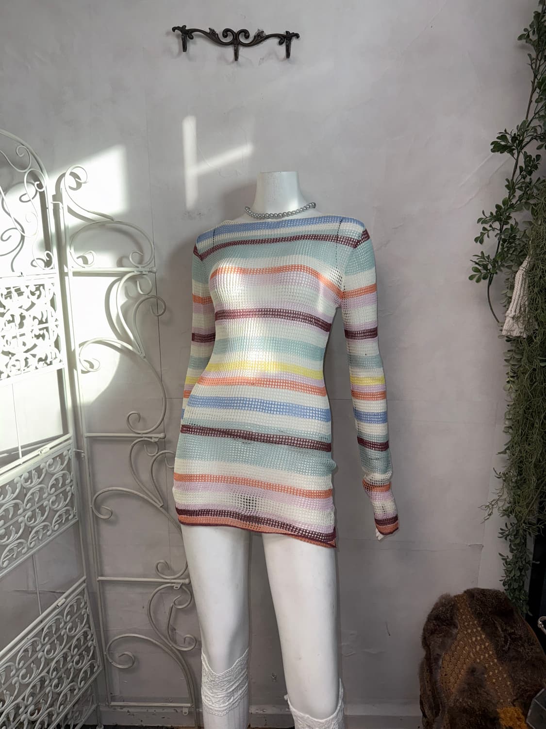 Mute rainbow stripe loose slim knit 상품이미지4