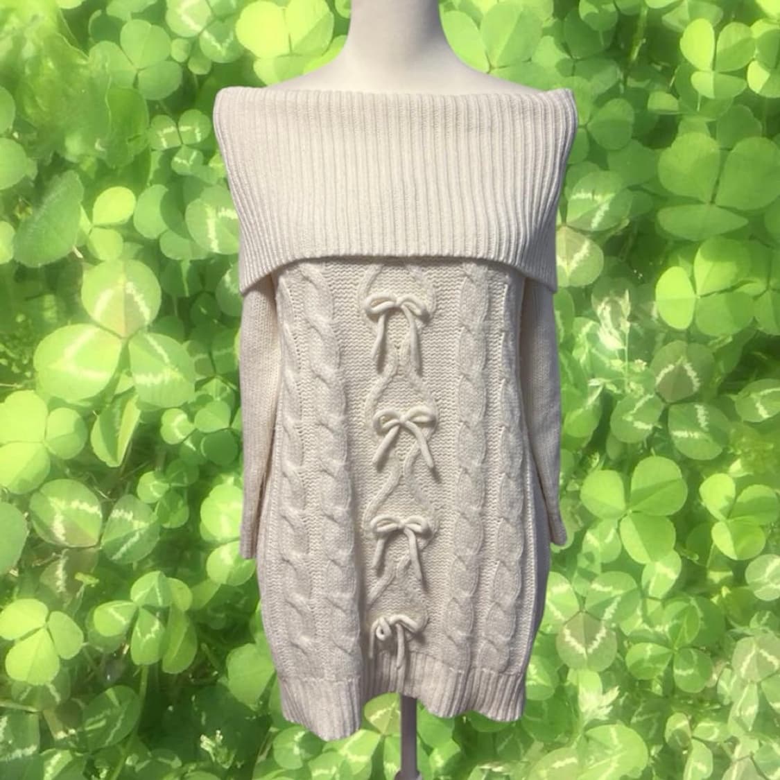 리즈리사 리본 오프숄더 원피스 니트 라떼갸루 모리걸 상품이미지1