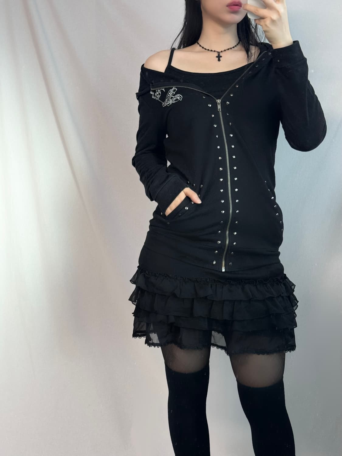 밑단 프릴 이너 슬리브리스 원피스 상품이미지7